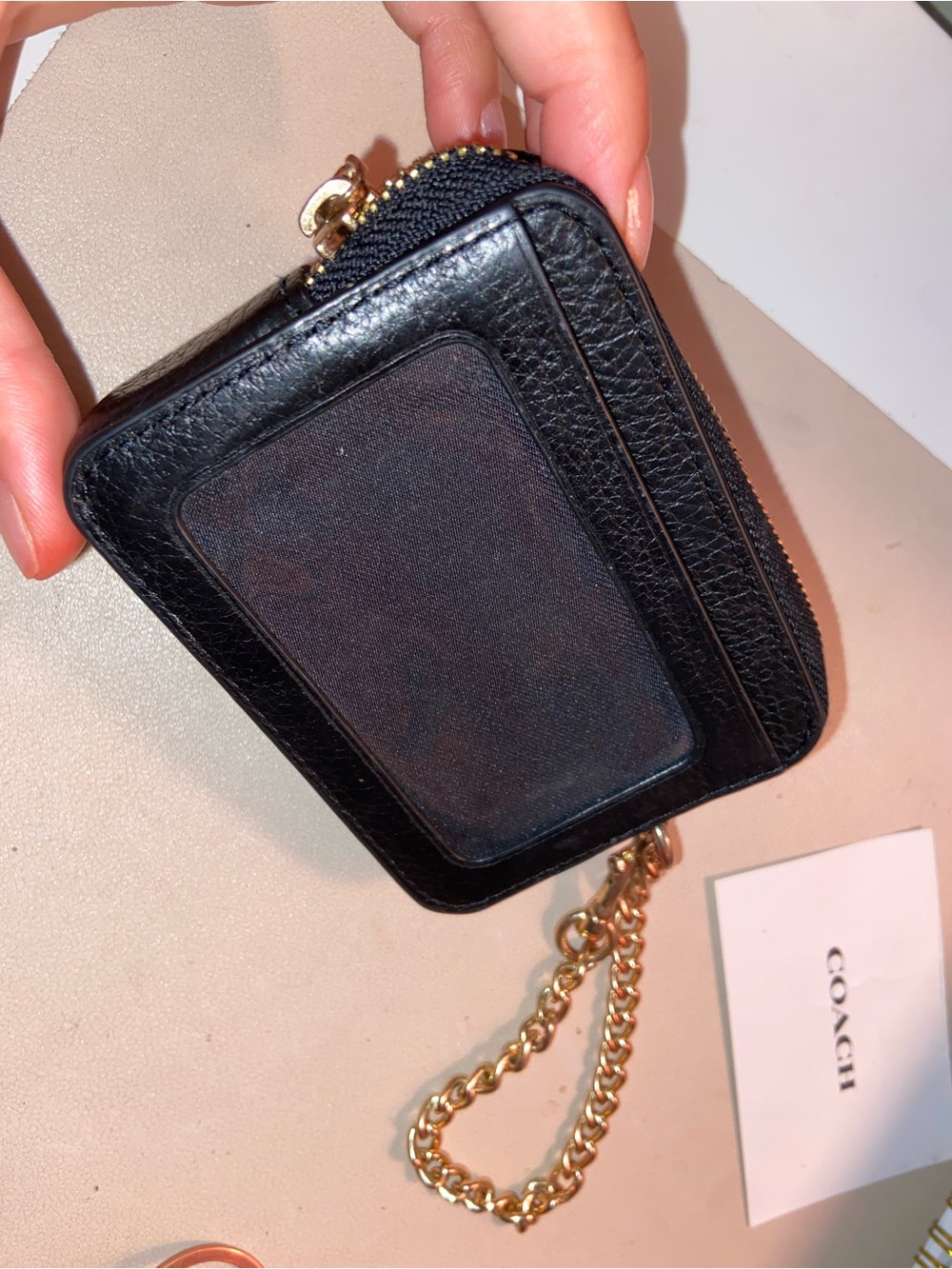 Coach Black Pebbled Leather Card Wallet with Key Ring - Picture 4 of 4